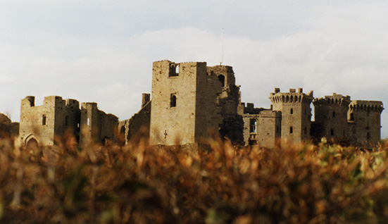 Raglan Castle as seen by an attacker